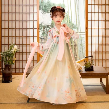 ružová princezná šaty letné deti Hanfu Čínskych Tradičných Ľudových Krojoch Dievča Dynastie Han Tanečné Nosiť Víla Cosplay zobraziť Oblečenie