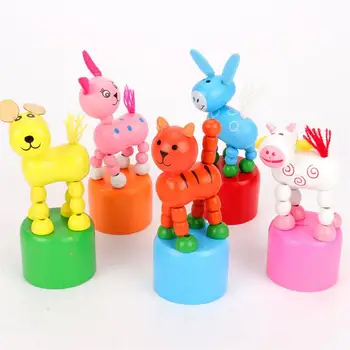 6 Ks Drevených Push Up Hračky Zvierat Figúrka Prst Bábkové Hračky Pre Deti, Hračky