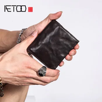 AETOO Mužov ultra-tenké krátke peňaženky, retro kožené peňaženky, kompaktný kožené peňaženky