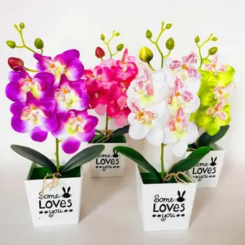50%HOTArtificial Kvety Orchidea Phalaenopsis Bonsai Falošné Kvety S Hrnce Ploche Ozdoby Domáce Dekorácie, Svadobné Dekorácie
