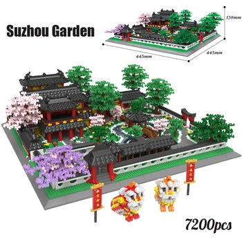 MOC 7200pcs Tvorivé Svetovej Architektúry Dvore Suzhou Záhrada, Dom, Strom, urob si sám Mini Diamond Kvádre, Tehly, Budova Hračka pre deti, Darčeky
