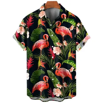 2022 Lete Nové Košele Pre Mužov 3d animovaný Flamingo Tlačidlo Nadol Pláži Aloha Tričko Mužské Oblečenie Camisa Hawaiana Hombre Unisex Topy
