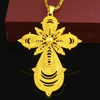 Nové Africké Veľký Kríž, Prívesky, Náhrdelníky Pre Ženy 24K Zlata Farba Šperky, Krížiky Etiópskej/Eritrea/India Desigh