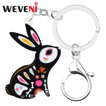 WEVENI Akryl Halloween Kvetinový Králik Bunny Hare Keychains Krúžok Šperky Pre Ženy, Deti, Dievčatá Darček k Narodeninám Auto Príslušenstvo