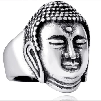 Klasický Punk Budhistické Pozlátené Slávnostné Buddha Portrét Budhistické Amulet Prstene pre Mužov Náboženský Štýl Modlitby Šperky