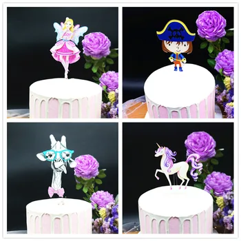 in 3D Farba Princezná Pirát narodeninovú Tortu, Mulčovače, Akryl Jednorožec Svadobné Party cake Dekorácie pre dieťa sprcha Cupcake Vňaťou