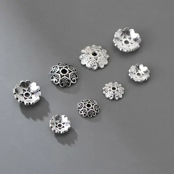 5 ks/veľa 925 Sterling Silver Klasické Duté Kvet Perličiek Čiapky 6 mm 8 mm Dekorácie, Ručne vyrábané Strieborné zakončenie Nádoby DIY Jewelrys
