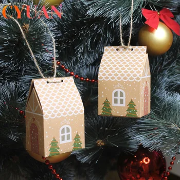 CYUAN 5 ks Dom Tvar Vianočné Papierové Krabice Candy Darčekové Krabice Potravín Cookie Balenie Vrece Vianočný Večierok Darčekové Dekorácie Noel Natal