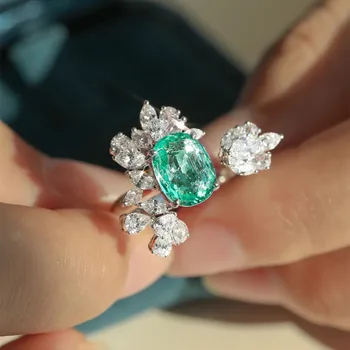 Iskrenie Cubic Zirconia Prstene Pre Ženy, Strieborná Farba Zelená Krištáľové Šperky Elegantné Ženy Svadobný Sľub Krúžok Výročie Darček