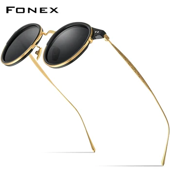 FONEX Titán Acetát Polarizované Slnečné Okuliare pre Mužov 2022 Nové Retro Vintage Kolo UV400 Okuliare Ženy kórejský Odtiene 850