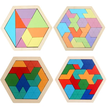 Montessori Drevených Hračiek 3D Skladačky Tangram Matematika Hračky Dieťa Rukou Uchopte Rada Tvar Zápas Puzzle Vzdelávacie Hračky pre Deti,