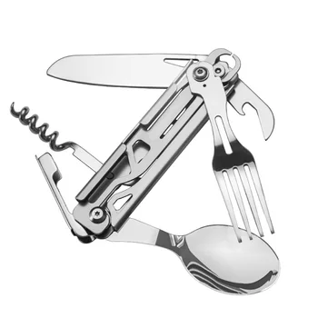 1 Pár, Nerezový Vreckový Nôž Multi-nástroj Prenosné Vidlička, Lyžica Vonkajšie Prežitie Camping Skladací Nôž Odnímateľný Ručné Náradie
