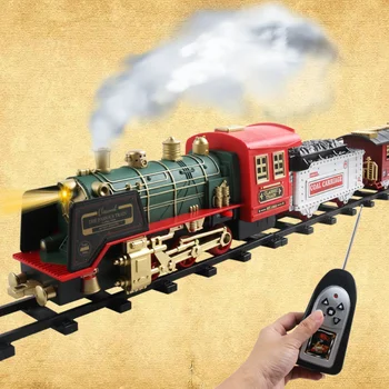 Diaľkové Ovládanie Vlak Železničnej Auto Dymu s Hudbou Svetlá na Vianočné Poplatok detské autíčka
