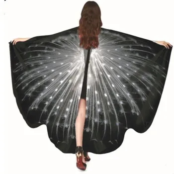 Nové Motýlích Krídel Ženy Motýľ Šatkou Plášť Dámy Cape Víla Mäkkej Tkaniny Víla Kostýmy Príslušenstvo Čierny Biely Páv Tlač