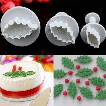 3ks Vianočný Stromček Leaf Piest Fondant Zdobenie Cukru Plavidlá Formy Fréza Cake Zdobenie Pečiva Cookie Tortu Nástroje