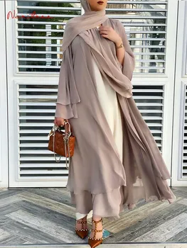 Lepšie dvojvrstvové Abaya Kimono Dubaj Kaftan Moslimských Cardigan Abayas Šaty Žien Bežné Župan Femme Kaftane Islam Oblečenie F2664
