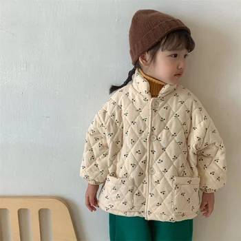 Dievčatá Kabát, Bundu Bavlna Outwear Kabát 2022 Kvetinový Teplé Zahustiť Velvet Zimné Plus Veľkosť detské Oblečenie
