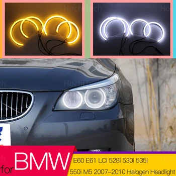 Switchback Bavlna Svetlo LED Angel Eye Halo Dual Farba na BMW E60 E61 LCI 528i 530i 535i k550i M5 2007-2010 Halogénové Svetlometov