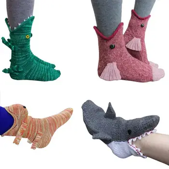 Vianočné Ponožky Shark Ryby Chameleon Krokodíla Pletené Ponožky Roztomilý Novinka Unisex Zime Teplé Podlahy Ponožka Muži Ženy Vianočný Darček