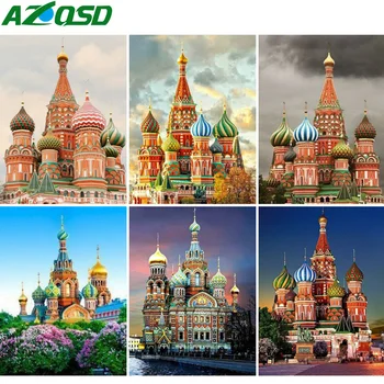 AZQSD Plný Vrták 5D Diy Diamond Výšivky Moskva Cirkvi Diamond Maľovanie Budovy Mozaiky Cross Stitch Dekor Remesiel Súpravy