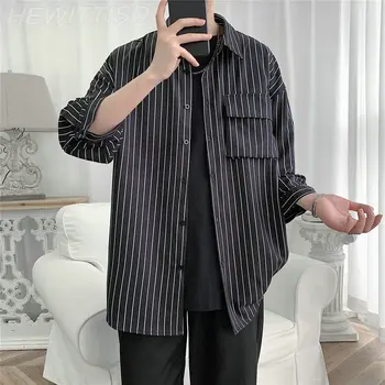 Nové Čierne Biele Pruhované pánske Košele 2021 Módne Harajuku Mužov Bežné Hip Hop Tričko Topy Streetwear Muž Nadrozmerné Oblečenie M-5XL