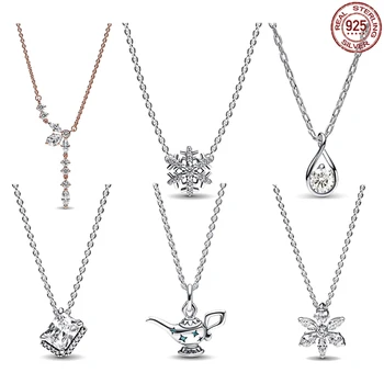 Hot predaj 925 sterling silver kanvica kvapkovitý snowflake námestie prívesok náhrdelník fit pôvodné Pandora korálky DIY šperky