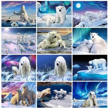 Zviera 5D DIY Diamond Maľby Plné Námestie Kolo Diamond Výšivky Polar Bear Obraz Mozaiky Drahokamu Domáce Dekorácie