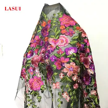 LASUI krásne 1yard farebné kvetinové výšivky, tkaniny široký 130 cm priedušná pre HOBBY ručné accessroies šaty Q012