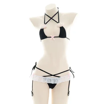 JIMIKO Japonsko Kawaii tri-bod bikini anime sexy spodnú bielizeň mačka packa žena cosplay otroctva bielizeň roztomilý remeň striptíz kostým