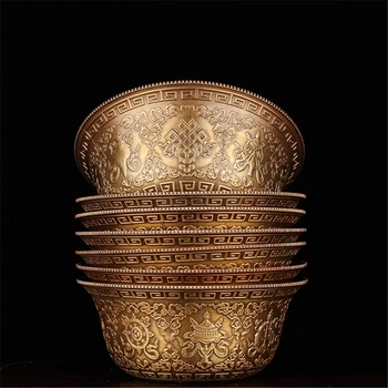 Budhistické dodávky nádherné vyrezávané medi patinou krásne vyrezávané osem sľubný vody svätý poháre Buddha 7pcs/oslobodení lode