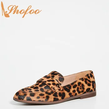 Leopard Tlač Loafer Žena Bytov Semiš Kolo Prst Dámy Jeseň Fashion Bežné Zrelé Lodné Topánky Pošmyknúť Na Veľké Veľkosti 15 16 Shofoo