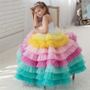 Fancy Kvetina Dievča Šaty Deťom Ukázať Výkon Kostým Deti Dlho Opuchnuté Tylu Boutique Oblečenie Narodeniny Šaty