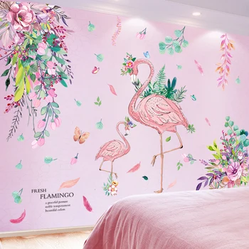 [shijuekongjian] Kvet, Listy Stenu, Nálepky DIY Flamingo Zvierat Stenu pre Dom Obývacia Izba Deti Spálne Dekorácie