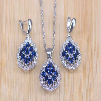Risenj marquise modrý kameň strieborná farba svadobné šperky, náušnice, náhrdelník prívesok šperky set pre ženy
