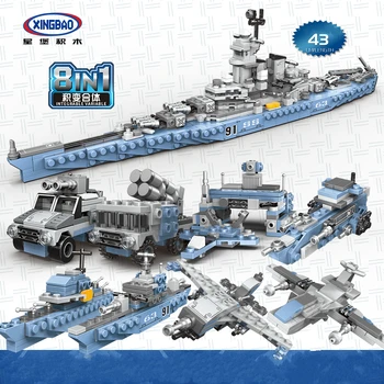 838pcs 8in1 Missouri Battleship Stavebné Bloky Model WW2 Vojenské Tehly Hračky pre Deti,