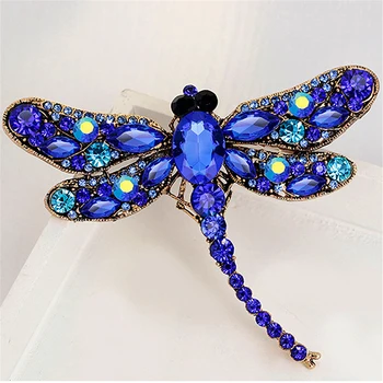 Modré Crystal Vintage Dragonfly Brošňa Pre Ženy Veľké Hmyzu Brošne Kolíky Módne Sako Príslušenstvo Šperky Darček Corsage