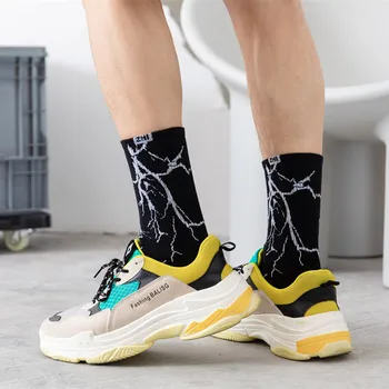 Kórejský Štýl Harajuku Skateboard Dlhé Ponožky Kreatívny Zábava Lightning Hip Hop Štýle Unisex Ponožky Ulici Zábavné Šťastný Pár Ponožky