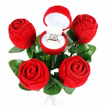 Zamatovej Ruže Kvet Krúžok Box Hrnú Kvety, Svadobné Zapojenie Manželstva Valentínske Darčeky Krúžky Box Šperky Package Prípadoch