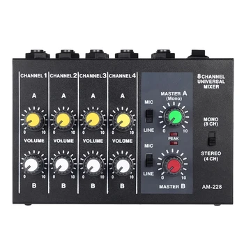 AM-228 Ultra Kompaktný Audio Zvuk Mixér Mixing Console Nízka Hlučnosť 8 Kanálov Kovové 6.35 mm Rozhranie Studio Zmiešavač