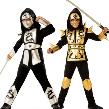 Ninja Kostým Detský Zlato Sliver, Drak, Ninja Kostým Hooded Shirt Nohavice Pás s Maska na Karneval, Kostým