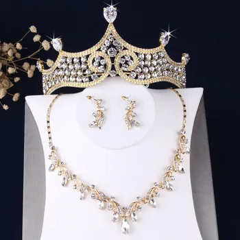 Barokový Drahokamu Svadobné Šperky Sady Svadobné Leaf Crystal Zlatá Farba Choker Náhrdelníky Stud Náušnice Afriky Korálky Šperky Set