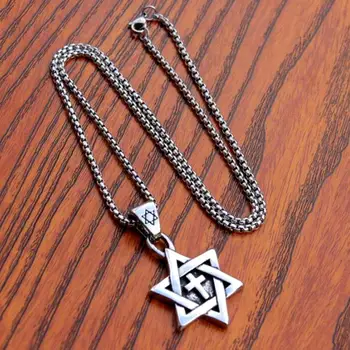Ocele Star Cross Prívesok & Náhrdelník Zlatá Farba Ženy/Muži Reťazca Izrael Židovský Šperky Pre Mužov
