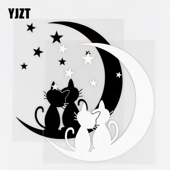 YJZT 12.6×13.8 CM Dvoch Romantický Mačky Pozeráte na Hviezdy Na Mesiac Funny Auto Nálepky Vinyl Odtlačkový Čierna / Strieborná 10A-0559