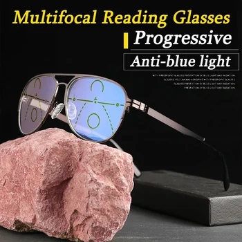 Titánové Zliatiny Anti-modrá Progresívna Multifokálna Čítanie Okuliare Smart Zoom Okuliare Mužov Bifocal Ďaleko v Blízkosti Presbyopic Okuliare 1-3.5