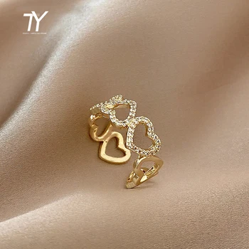 Romantický Zlatá Farba Duté Srdce Krúžky Pre Ženy 2021 Nové Módne kórejský Šperky, Svadobné Party Luxusný Prsteň Dievča Neobvyklé Prst