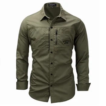 Módne Pánske Košele 2021 Bežné Slim Fit, 100% Bavlna Koszula Dlhé Rukávy Vojenských Muži Zip Tričko Camisa Masculina Para Hombre