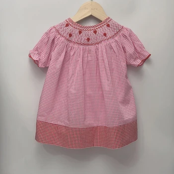 Deti Boutique Letné Oblečenie Dievčatá Krátke Rukávy Ručné Údené Ružové Šaty Sukne v tvare Srdca, Vyšívané Súrodenci Oblečenie