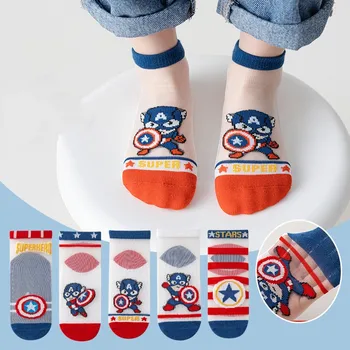 5 Párov Baby chlapci Ponožky Marvel Kapitán Amerika Deti Ponožky, Bavlnené Letné Tenké Priedušná Deti Cartoon krátke ponožky 1-12 Y