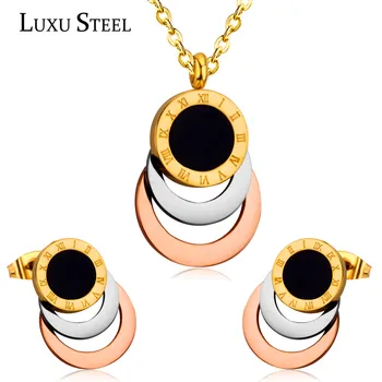 LUXUSTEEL Ženy Príslušenstvo Skladajú Kolo Prívesok Rímske Číslo S Black Shell Šperky Sady Bijoux golier Choker Náhrdelníky 2020