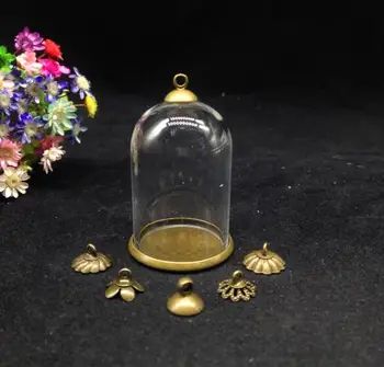 20pcs 38*25 mm bell pohárov tvaru bronz á sklo svete klasické základná upevňovacia sada sklenených ampulkách prívesok, ručne vyrábané prázdne crystal hľadanie